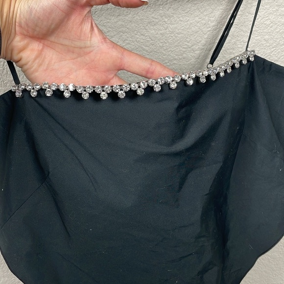 AREA Crystal Embellished Handkerchief Bandeau Crop Top Black Sz L - Picture 4 of 16